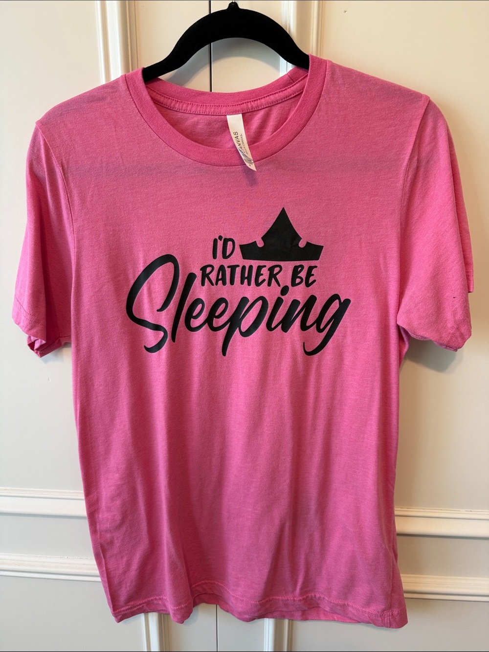 Bella Canvas Pink Tee with Black Sleeping Beauty Reference